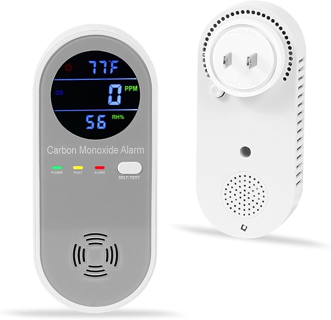 Plug in Carbon Monoxide Detector, Carbon Monoxide Alarm,Real-time Digital Display 3-in-1 Level: PPM,°F & Humidity, Co Detector Monitor for Home,RV,Apartment