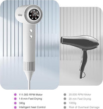 Load image into Gallery viewer, Hair Dryer, Fast Drying Blow Dryer with Magnetic Nozzle,110,000RPM Brushless Motor, High Speed Low Noise, Ionic No Heat Damage, for Travel, Home, Gift (White)
