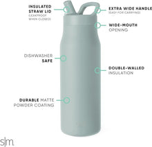 Load image into Gallery viewer, Simple Modern Water Bottle with Straw lid | Insulated Stainless Steel Thermos | Reusable Travel Water Bottles for Gym &amp; Sports | Leak Proof &amp; BPA Free | Mesa Collection | 34oz, Sea Glass Sage
