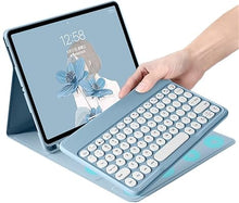 Load image into Gallery viewer, HENGHUI Keyboard Mouse for Galaxy Tab S9 FE+ / Tab S9 Plus/Tab S8 Plus/Tab S7 Plus/Tab S7 FE 12.4 inch Keyboard Case with Mouse Cute Round Key Detachable BT Color Keyboard Cover (MistyBlue)
