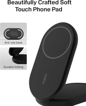 Load image into Gallery viewer, Belkin MagSafe-Compatible iPhone Charger, 2-in-1 Magnetic Foldable Charger 15W - Qi2-Certified Wireless Charger for Apple iPhone 16, iPhone 15 w/Non-Slip Base, PSU Included - Black
