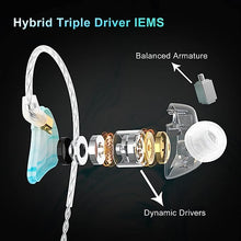 Load image into Gallery viewer, BASN MMCX in Ear Monitor Headphones,Triple Driver IEM in-Ear Earphone for Musician Drummer, Noise-Isolation HiFi Stereo Earbuds with Two Detachable Cables(Bluish White)
