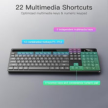 Load image into Gallery viewer, Wireless Keyboard and Mouse Combo, Soueto 2.4G Full-Sized Computer Keyboard with Phone Tablet Holder, 22 Multimedia Shortcuts, Numeric Keypad, 6 Button Silent Mouse for Windows, Mac (Space Black)
