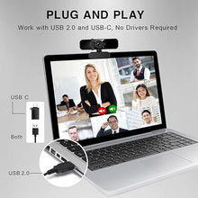 Load image into Gallery viewer, 2K Ultra HD Webcam, Computer Camera, USB Webcam for PC Monitor Laptop Desktop - External Web Camera with Microphone, USB C Adapter, Privacy Cover for Video Conferencing, Streaming &amp; Online Learning
