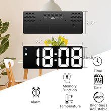 Load image into Gallery viewer, Digital Alarm Clock for Bedrooms, 6.5 inch LED Display with White Digits, 3 Levels Brightness Adjustable, Desk Alarm, Table Clock with 1 Alarm, 12/24H, Temperature, Corded Powered(White)
