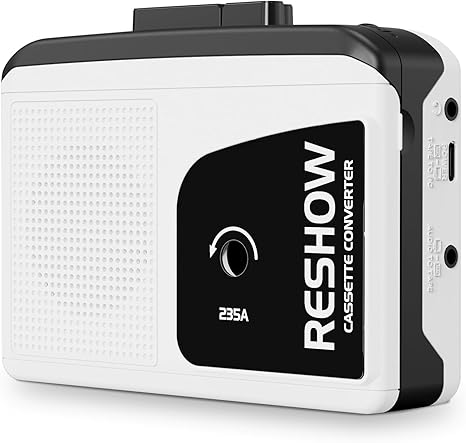 Reshow Portable Walkman Cassette Tape Player with Built-in Speaker and Headphone Jack, USB C Cassette to MP3 Converter, Reverse Recording to Tape, Cassette Tape Recorder, Full Stereo Sound-White