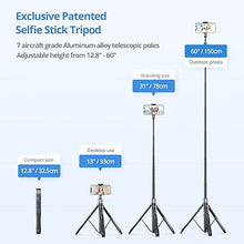 Load image into Gallery viewer, ATUMTEK 60&quot; Selfie Stick Tripod, All in One Extendable Phone Tripod Stand with Bluetooth Remote 360° Rotation for iPhone and Android Phone Selfies, Video Recording, Vlogging, Live Streaming, Black
