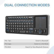 Load image into Gallery viewer, Rii K06 Mini Bluetooth Keyboard,Backlit 2.4GHz Wireless Keyboard with IR Learning, Portable Lightweight with Touchpad Compatible with Android TV Box/Mac/Windows/HTPC/IPTV (2.4G and Bluetooth)
