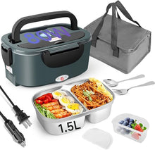 Load image into Gallery viewer, Electric Lunch Box 80W, 1.5L Lunch Warmer with 2 Compartments for Truck/Car/Work, Fast Portable Heated Lunch Box Food Warmer Heater 12/24/110V, Removable Stainless Steel Container
