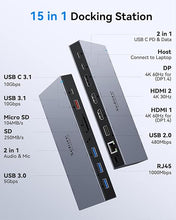 Load image into Gallery viewer, Dual HDMI Docking Station 3 Monitor,USB C Laptop Docking Station with 65W Power Adapter,2 HDMI Port,Displayport,USB 3.1/USB-C Data, Ethernet, Audio,SD&amp;Micro SD Slot,PD Charging for Dell XPS/HP/Lenovo

