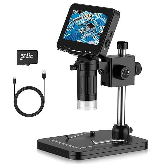 LCD Digital Microscope,4.3 Inch 1080P 10 Megapixels,10MP Camera Video Recorder with HD Screen,1-1000X Magnification Zoom Wireless USB Stereo Microscope Camera,