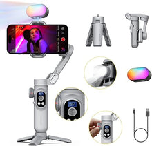 Load image into Gallery viewer, iPhone Gimbal, 3-Axis Gimbal Stabilizer for Smartphone w/RGB Magnetic Fill Light Portable Gimbal with Fous/Zoom Wheel for Vlog, Compatible with iPhone 15 Pro Max/Android-Smart X Pro Kit Gray

