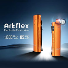 Load image into Gallery viewer, OLIGHT Arkflex Adjustable Right Angle Flashlight, 1000 Lumens Rechargeable Handheld Flashlights, Two-Way Pocket Clip EDC Light with an 0-90°Articulating Head for Working, Outdoors, Repairing (Orange)
