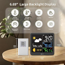 Load image into Gallery viewer, Weather Station Wireless-Indoor Outdoor Thermometer Temperature Monitor,Hygrometer Humidity Sensor with RCC Barometric Pressure Moon Phase Atomic Clock Calendar Auto Adjustable Backlight
