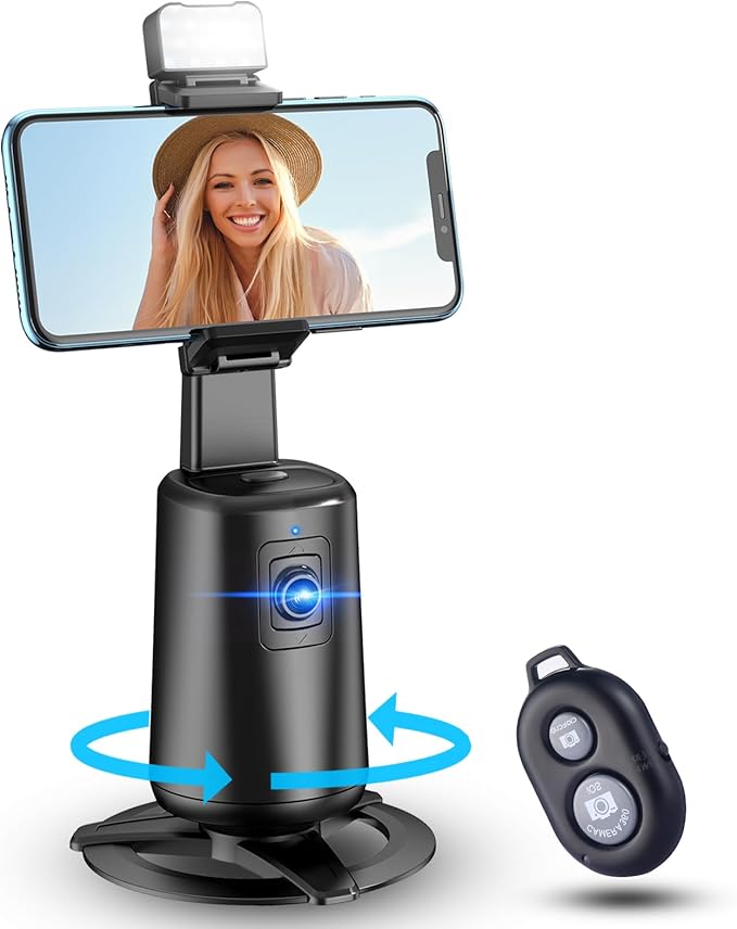 Auto Face Tracking Tripod 360° Rotating Auto Tracking Phone Stand, No App, Phone Camera Stand with Remote and Gesture Control, Rechargeable Smart Shooting Stand for Live Video Recording Tiktok?Black?