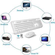 Load image into Gallery viewer, FOPETT V2020 Wireless Keyboard and Mouse Sets,White Retro Style Keyboard with Round Keycaps,2.4GHz Dropout-Free Connection Mouse with 3 Adjustable DPI,Long Battery Life for Windows,Notebook,PC
