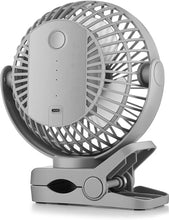 Load image into Gallery viewer, Viniper 6 inch Rechargeable Clip on Fan, 5000mah Battery Desk Fan : 360° Rotation &amp; 3 Speeds Strong Wind Portable Fan, 8-30 Working Hours, Quiet and Powerful (Gray)
