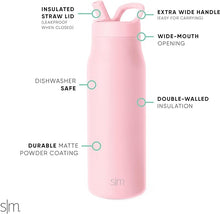 Load image into Gallery viewer, Simple Modern Water Bottle with Straw lid | Insulated Stainless Steel Thermos | Reusable Travel Water Bottles for Gym &amp; Sports | Leak Proof &amp; BPA Free | Mesa Collection | 34oz, Blush
