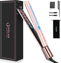 Load image into Gallery viewer, IG INGLAM Titanium Flat Iron Hair Straightener, Infrared Curling Iron 1 Inch, Negative Ionic Hair Iron Straightener 11 Adjust Temp 250°F to 450°F, Shiny Hair Dual Voltage 110-240V, Gift, Pink
