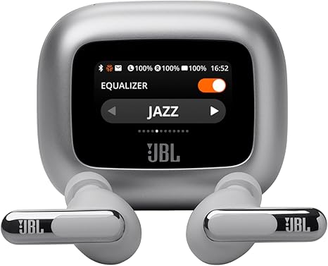 JBL Live Beam 3 - True wireless noise-cancelling closed-stick earbuds, 48Hrs total playback, Wireless Charging, 6 Mics for perfect calls, Multi-point connection, IP55 waterproof and dustproof (Silver)