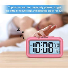 Load image into Gallery viewer, Peakeep Night Light Alarm Clock Battery Operated with Indoor Temperature, Desk Digital Clock for Kids Girls Bedrooms (Pink)
