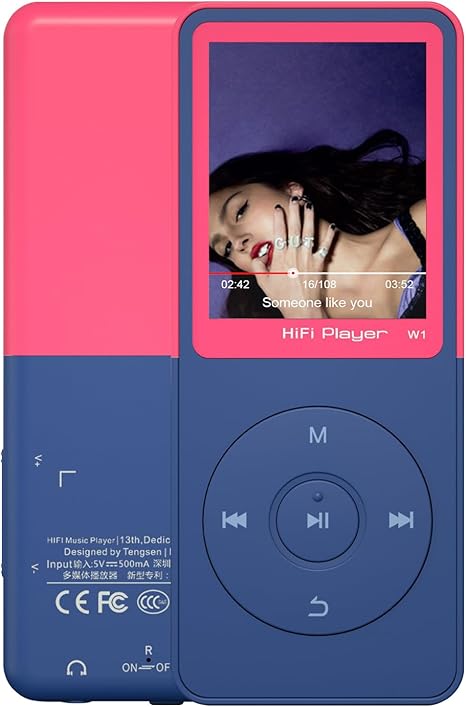 Bluetooth Mp3 Player, Classic Portable Walkman Mp3 & Mp4 Players for Kids,HiFi Music Player with Video Play,FM Radio,Recording,E-Book,Alarm Clock,Mp3 Play up to 50 Hours with SD Card Slot Pink 64GB