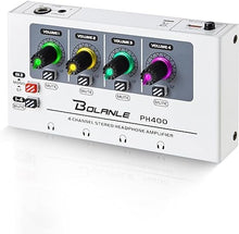 Load image into Gallery viewer, Bolanle PH400 4-Channel Headphone Amplifier 3.5mm&amp;6.35mm Jacks, Headphone Splitter with 8 Headphone Output Port, Compact Headphone Amp with Mono and Stereo Switch, 7 Color Breathing Light.
