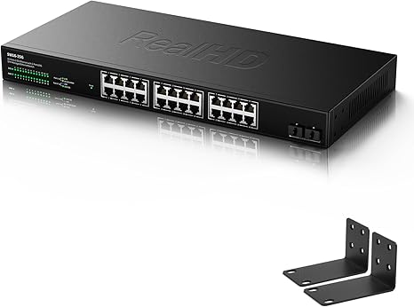 24 Port 2.5Gb Ethernet Network Switch 24 x 2.5 Gigabit Base-T Port | 2 x 10G SFP+ | Compatible with 10-100-1000Mbps Devices | Fanless Quiet Metal Internet Switch | Rack Mount | 160G Bandwidth
