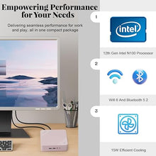 Load image into Gallery viewer, NIMO Mini-PC, 16GB RAM 512GB M.2 SSD Intel 12th Gen N100(Beat i3-1115G4) 4 Cores Desktop Mini PC, Support Upgrade Desktop PC Windows 11 Triple 4K HDMI USB3.2 BT5.2 WiFi 6 Students-Business Home Office
