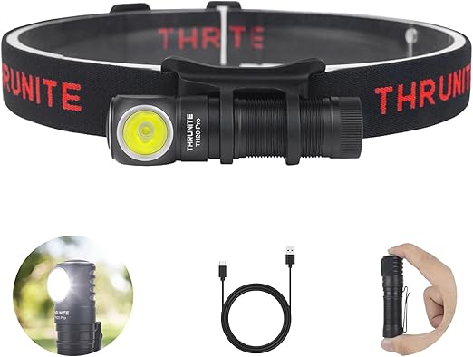 ThruNite TH20 Pro 1010 Lumen Rechargeable LED Headlamp, Powerful Right Angle Flashlight Compatible with AA Battery, for Indoor & Outdoor Adventures in Hiking, Camping, Cycling(Cool White)