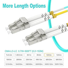 Load image into Gallery viewer, 3m(10ft) OM4 LC to LC Fiber Patch Cables, Options 7inch~500ft OM4 Fiber LC to LC Cable, Multimode Fiber Optic Duplex MMF 50/125?m 40G/100G LSZH
