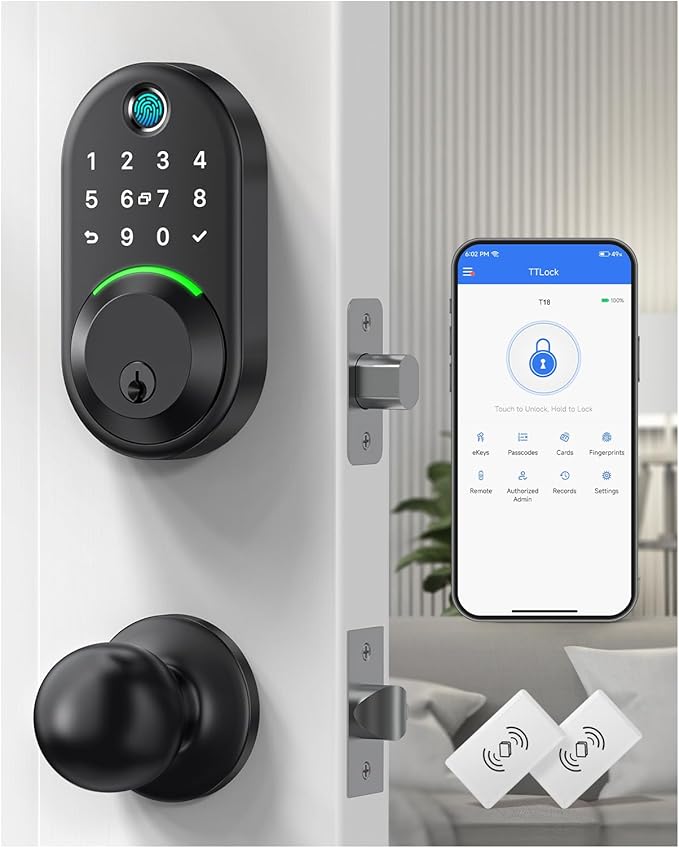 Keypad Smart Lock with Knob Set,Keyless Entry Door Lock Deadbolt with Handle,Front Door Lock Set,Fingerprint Door Lock for Front Door,Electronic Code Deadbolt Set, Auto Lock