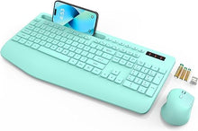 Load image into Gallery viewer, SABLUTE Wireless Keyboard and Mouse, Wrist Rest, Phone Holder, Batteries Included, 2.4G Lag-Free Ergonomic Keyboards Mouse Combo, Silent Keyboard Cordless Set for PC, Laptop, PC, Windows, Mint Green
