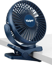 Load image into Gallery viewer, Viniper 6 inch Rechargeable Clip on Fan, 5000mah Battery Desk Fan : 360° Rotation &amp; 3 Speeds Strong Wind Portable Fan, 8-30 Working Hours, Quiet and Powerful (Blue)

