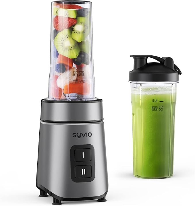 Syvio Blender for Shakes and Smoothies, Powerful Smoothie Blender, Personal Blender with 2 Speed Control, Smoothie Maker with 2 BPA-Free 20 Oz Portable Blender Cups, Nutritious Recipe