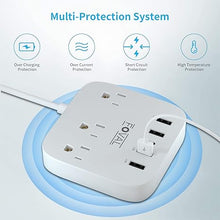 Load image into Gallery viewer, European Travel Plug Adapter, FOVAL EU UK US Power Strip with USB C and 4 USB Ports, 3 AC Outlets, Wall Mountable, 5ft Extension Cord, Compact for Travel, Cruise Ship, Home Office

