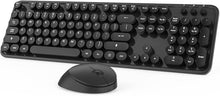 Load image into Gallery viewer, Wireless Keyboard and Mouse, KOOTOP Cute Black Keyboard and Mouse, 2.4G Wireless Keyboard with Retro Round Keycap for PC, Mac, Laptop,Tablet,Computer Windows (Black)
