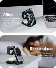 Load image into Gallery viewer, 2024 Upgraded 3-in-1 Wireless Charger for iPhone,Travel Magnetic Charger Stand Nightlight Foldable Wireless Charging Station Compatible with Magsafe Charger&amp;iPhone 16/15/14/13/12,Apple Watch&amp;AirPods

