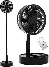Load image into Gallery viewer, Oscillating Fan Foldaway with Remote Control, 7200mAh Rechargeable Battery Powered Pedestal Fan for Camping, 4 Speed, Timer, Height Adjustment Portable Table Fan for Travel , Outdoor, Home (Black)
