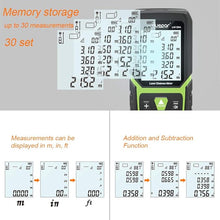 Load image into Gallery viewer, Huepar Laser Distance Meter 393Ft with Li-ion Battery &amp; Electric Angle Sensor, Backlit LCD Laser Measure M/in/Ft with High Accuracy Multi-Measurement Modes, Pythagorean, Distance, Area&amp;Volume
