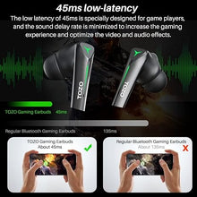 Load image into Gallery viewer, TOZO G1S Wireless Gaming Earbuds Bluetooth 5.3 High Sensitivity in-Ear Headset with with Microphone Breathing Light and 45ms Low-Latency Long Durance Specially Designed for Gaming Black
