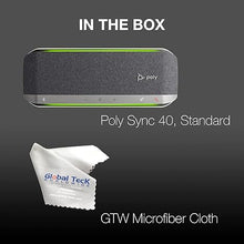 Load image into Gallery viewer, Poly Sync 40 Bluetooth Speakerphone USB-A &amp; USB-C for Streaming Voice, Video, Distance Learning, Remote Work, School, Conferencing Apps - Zoom, Webex, Meet, Teams - with Global Teck Microfiber Cloth
