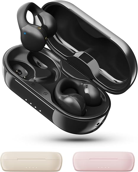 King Lucky i21 Open Ear Clip On Earbuds Wireless Bluetooth Ear Clip Headphones with Mic, Noise Cancelling, Waterproof IPX4, for Small Ears, Perfect for Running, Sports, and Glasses Wearers (Black)