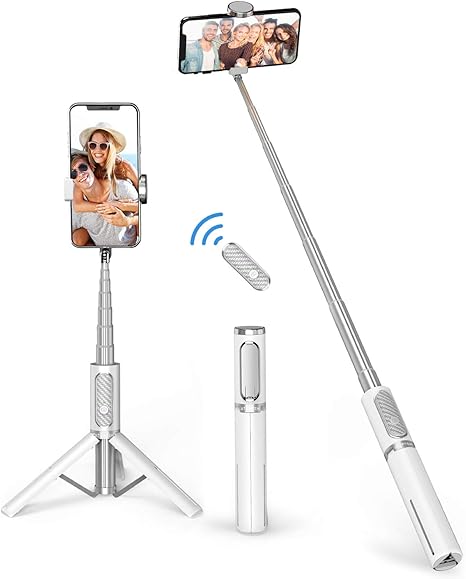 ATUMTEK Selfie Stick Tripod, Extendable 3 in 1 Aluminum Bluetooth Selfie Stick with Wireless Remote and Tripod Stand for iPhone 16/15/14/13/12/11 Pro Max/XS Max/XS/XR/X/8/7, Samsung Smartphones White