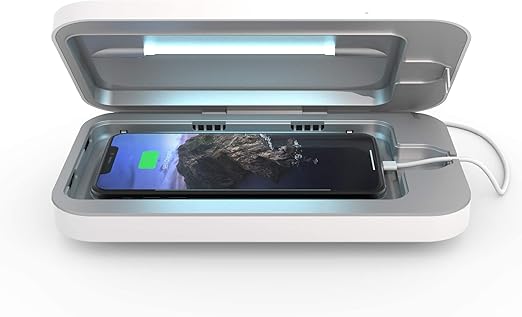 PhoneSoap Go Battery Powered UV Cell Phone Sanitizer & Universal Phone Charger Box | Patented & Clinically Proven 360-Degree UV Sterilizer Box for Smartphones | Disinfects & Charges On The Go (White)
