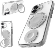 Load image into Gallery viewer, STM Roll Spin MagSafe® Case for iPhone 16 - Designed to Calm Your Mind- Fidget Spinning Disc- Impact Absorbing TPU for Enhanced Drop Protection - 360° Kickstand - Clear/Silver
