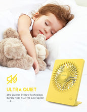 Load image into Gallery viewer, Zuvas Desk Fan Battery Operated Fan Rechargeable 180°Tilt Folding Personal Fan Ultra Quiet Small Portable Fan 3 Speed Adjustable Strong Wind USB Fan For Office Bedroom Home Desktop Camping (Yellow)
