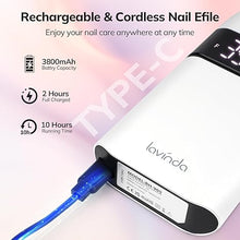 Load image into Gallery viewer, Lavinda Professional Nail Drill Machine, 35000RPM Electric Nail File Cordless Rechargeable Nail Efile for Acrylic Gel Nails, Manicure Pedicure Polishing Shape Tools for Salon Home Use-White
