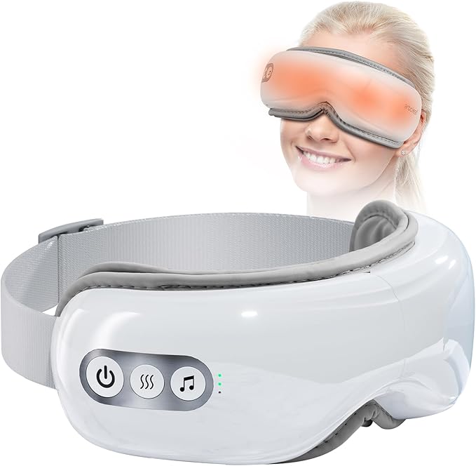 arboleaf Eye Massager with Heat, Heated Eye Massager for Migraines with Compression and Music, Wireless Eye Mask Massager with Heat, 5 Modes Portable Massaging Eye mask for Relieve Eye Strain