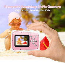 Load image into Gallery viewer, Underwater Camera for Kids - Waterproof Digital Camera with 10FT Underwater, 21MP, 1080P, 8X Digital Zoom, 2.0”LCD, Flash, Mic - Perfect for Girls - Includes Float Strap and 32G Card (Pink)
